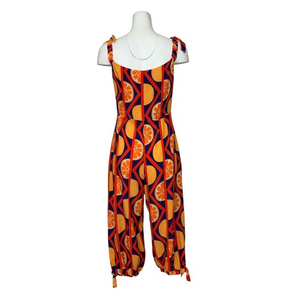 Frida Tropical Jumpsuit M Blue Novelty Orange Fruit Print Sleeveless Cropped - Picture 4 of 14